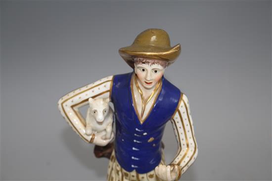 An English porcelain figure of a shepherd, c.1830, possibly Samuel Alcock, H. 26.5cm